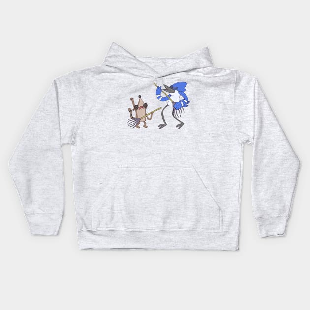 Regular Show - Mordecai and Riby Rake Guitars Kids Hoodie by surfinggiraffecomics